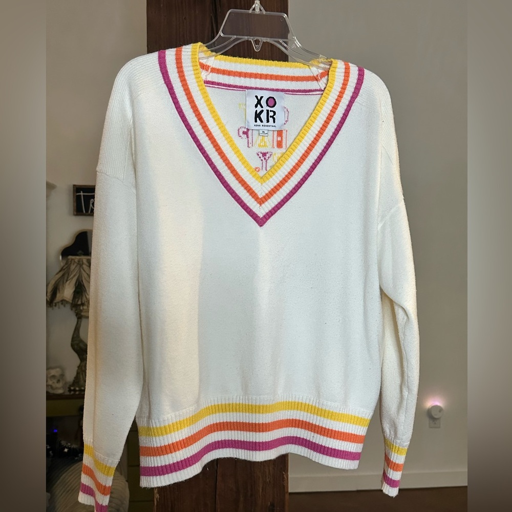Rosenthal V-Neck Sweater - Cream with Pink and Yellow Accents